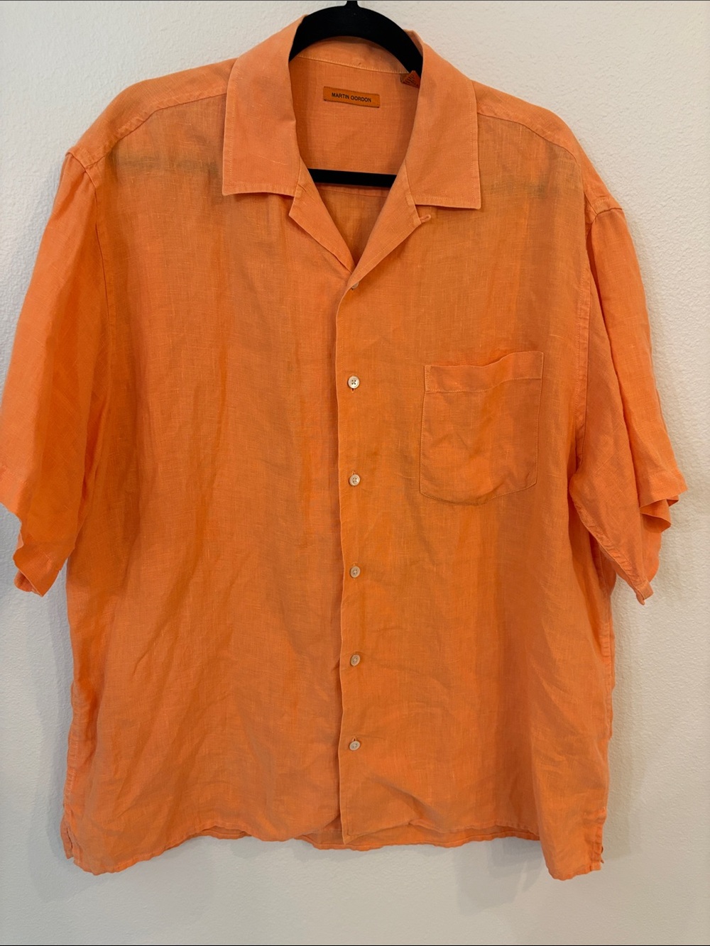Peach Martin Gordon Linen Short-Sleeve Button-Up Shirt